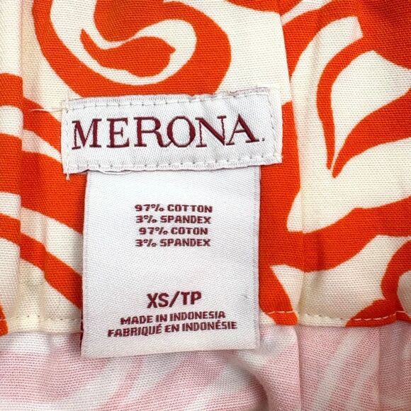 Merona Box Pleat Pencil Skirt Orange Abstract Pockets Straight Cotton Stretch XS - Picture 2 of 10